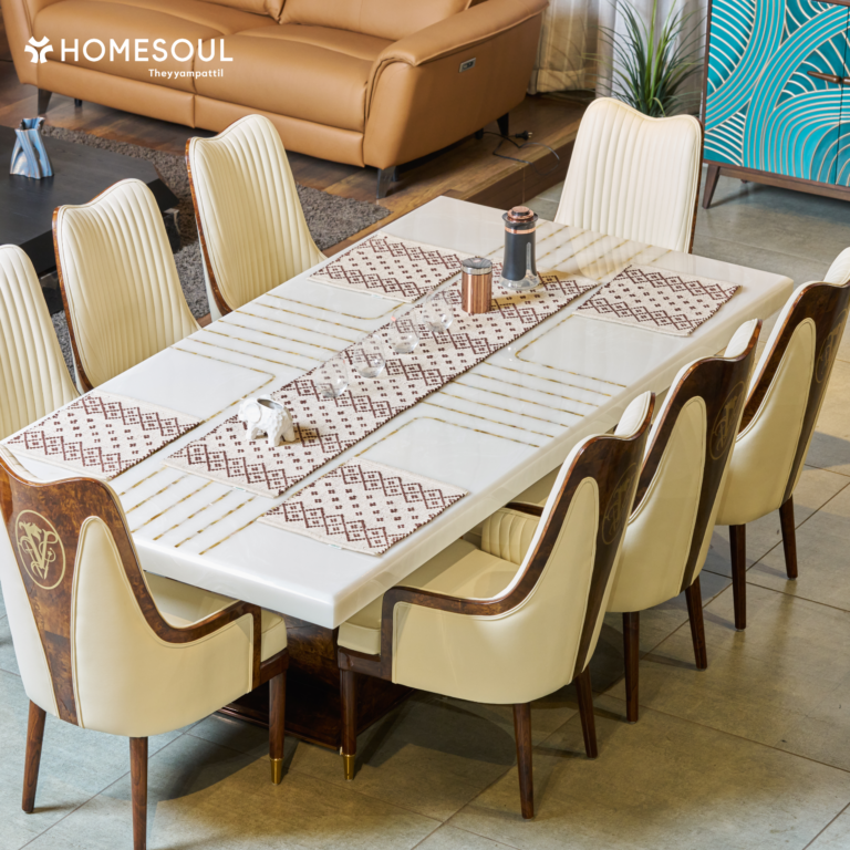 Luxury 8 Seater Dining Table Set with Upholstered Chairs – HomeSoul Theyyampattil