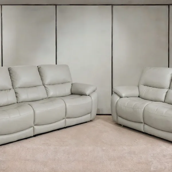KUKA HOME Italian Leather Recliner Sofa in Grey - Premium Living Room Furniture