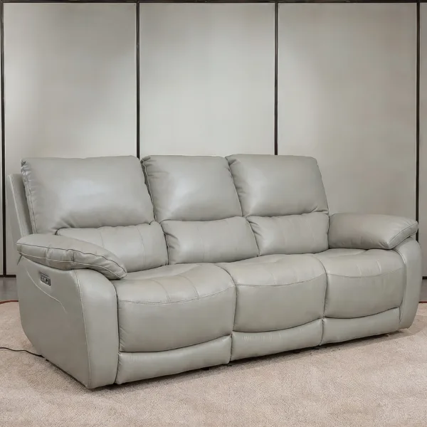 KUKA HOME Italian Leather Recliner Sofa in Grey - Premium Living Room Furniture