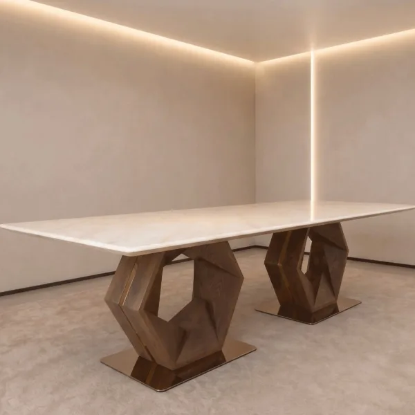 Luxury Onyx Top Dining Table with Stainless Steel Base | HomeSoul Theyyampattil