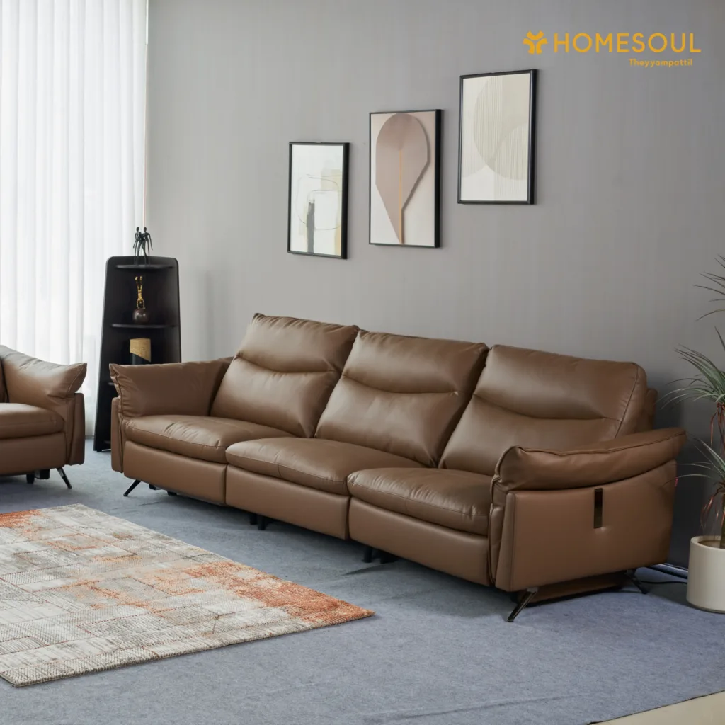 KUKA premium leather motorized recliner sofa in brown