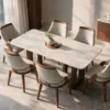 Premium Onyx Marble dining table with Ash Wood frame and leather dining chairs