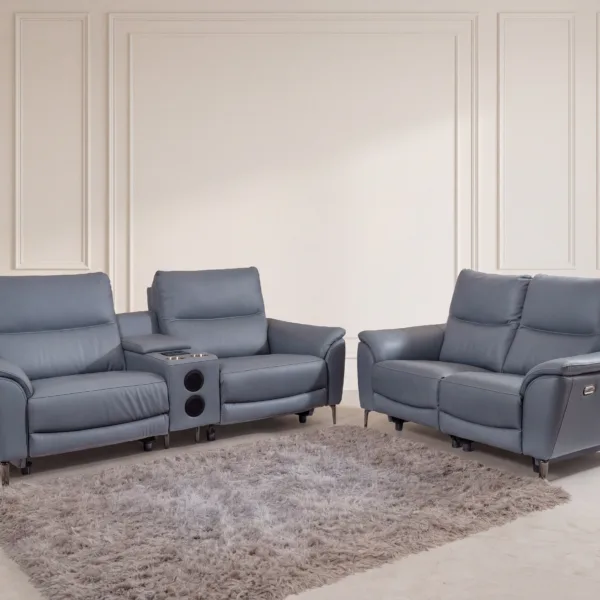 Recliner sofa 3+2 in premium leather with soft foam and feather filling