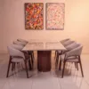 Onyx Marble dining table with Ash Wood frame and premium art leather dining chairs